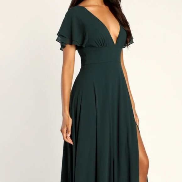 Lulus Promise Of Love Teal Flutter Sleeve Maxi Dress Size Medium - Picture 1 of 14